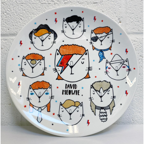 David Meowie - The 9 Lives Of - ceramic dinner plate by Katie Ruby Miller