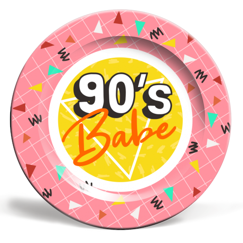 90's Babe Nostalgia Print Retro Design - ceramic dinner plate by AbiGoLucky