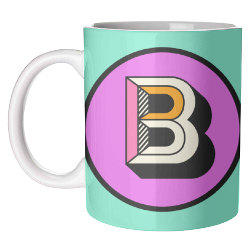 B - Letter Initial Bright Colour Block Alphabet - unique mug by AbiGoLucky