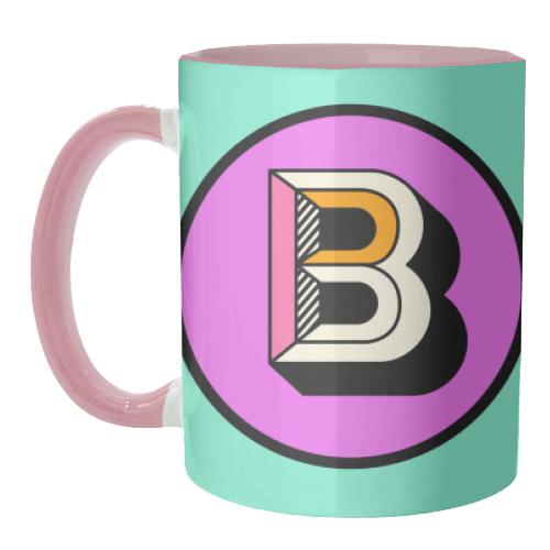 B - Letter Initial Bright Colour Block Alphabet - unique mug by AbiGoLucky