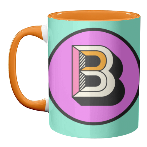 B - Letter Initial Bright Colour Block Alphabet - unique mug by AbiGoLucky