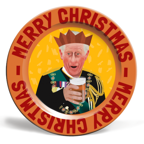 Bold Festive King Charles Christmas Giftware Illustration - ceramic dinner plate by AbiGoLucky