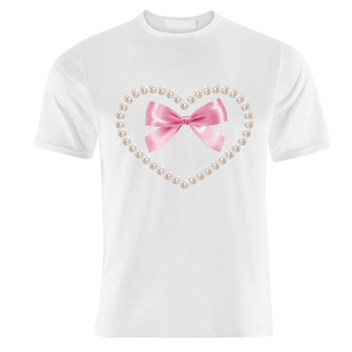 Bow Pattern - Pink Ribbon and Pearl Hearts - unique t shirt by Nida Designs