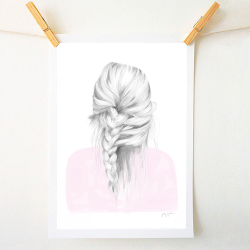 Braid in pink - A1 - A4 art print by Gaby Gardea