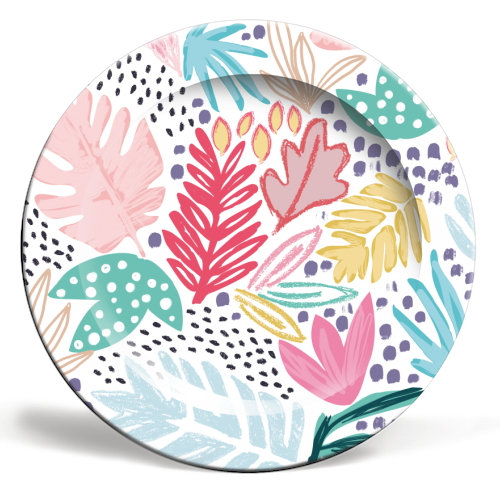 Bright Tropical Collage - ceramic dinner plate by Dizzywonders