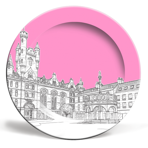 Castle Street, Aberdeen (Scotland) - pink version - ceramic dinner plate by Adam Regester