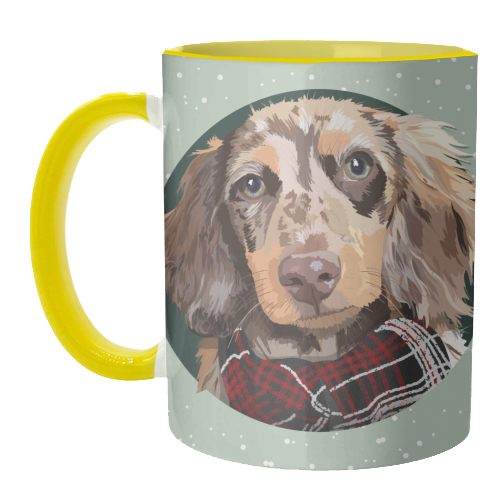 Christmas dachshund print - unique mug by The Girl Next Draw