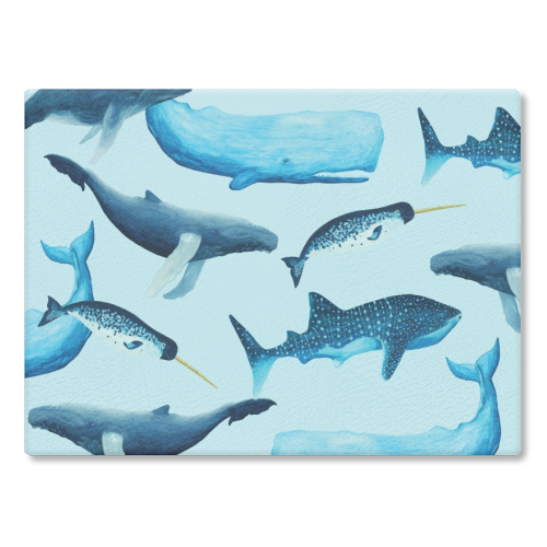 Creatures of the sea - glass chopping board by Brita Ingebrigtsen