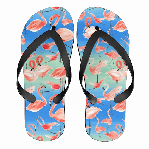 Cute Watercolor Pink Coral Flamingos - funny flip flops by Ninola Design