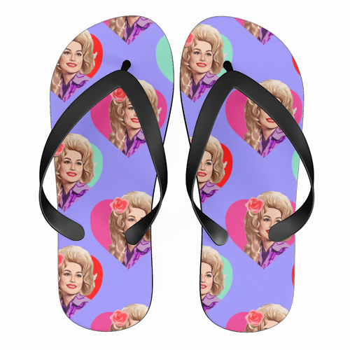 DOLLY HEARTS ON PURPLE - funny flip flops by DOLLY WOLFE