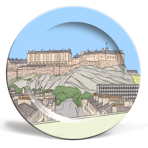 Edinburgh Castle (Scotland) & Surroundings - ceramic dinner plate by Adam Regester