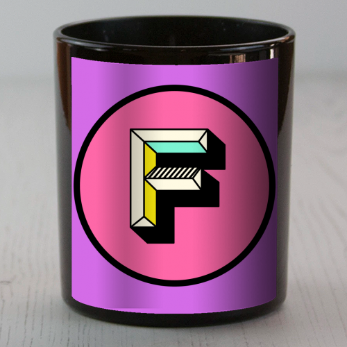 F - Pink and Purple Bright Colour Block Alphabet Letter Initial - scented candle by AbiGoLucky