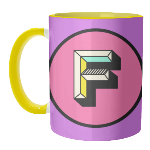 F - Pink and Purple Bright Colour Block Alphabet Letter Initial - unique mug by AbiGoLucky