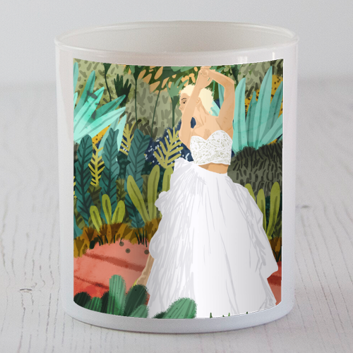 Forest Bride | Jungle Wedding Painting | Travel Solo | Blonde Woman Dancing Joy - scented candle by Uma Prabhakar Gokhale