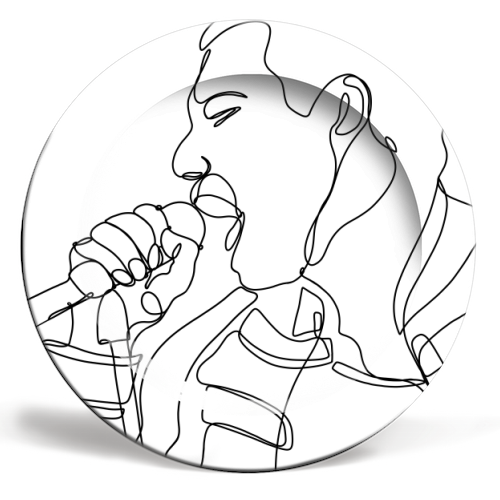 Freddie Mercury Continuous Line Art - ceramic dinner plate by Lisa Wardle