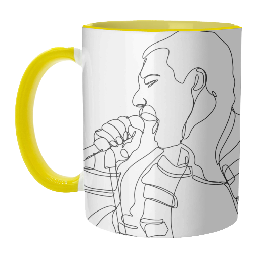 Freddie Mercury Continuous Line Art - unique mug by Lisa Wardle