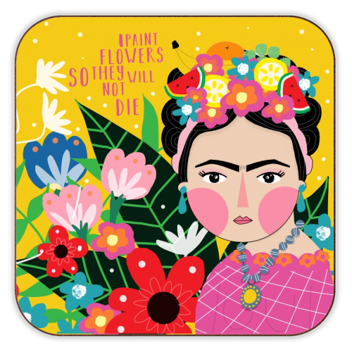 FRIDA LOVES FLOWERS - personalised beer coaster by Nichola Cowdery