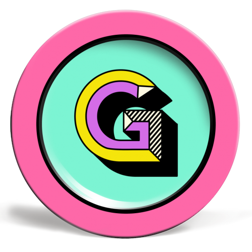 G - Pink and Blue Bold Personalised Initial - ceramic dinner plate by AbiGoLucky