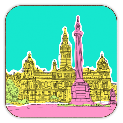 George Square, Glasgow (Scotland) In Colours - personalised beer coaster by Adam Regester