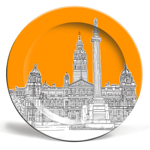 George Square (Orange Version) Glasgow - ceramic dinner plate by Adam Regester