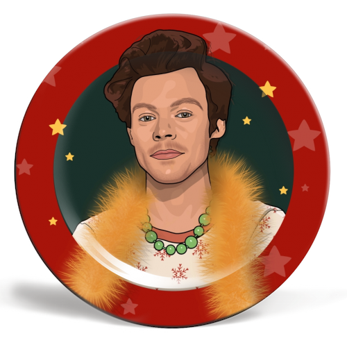 Harry Christmas star and tinsel print - ceramic dinner plate by The Girl Next Draw