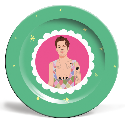 Harry Pretty in Pink And Green - ceramic dinner plate by Laura Lonsdale