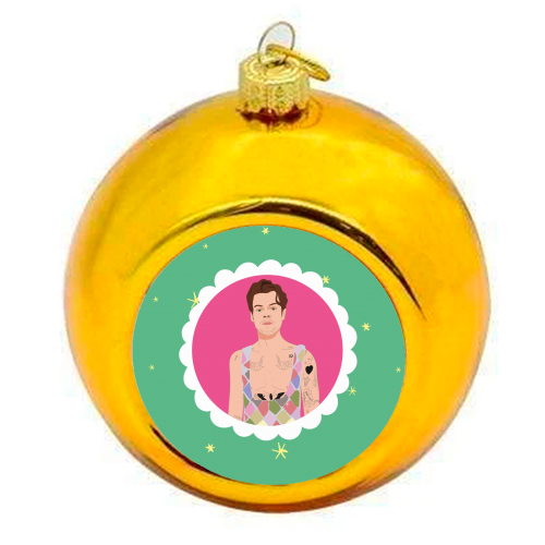 Harry Pretty in Pink And Green - colourful christmas bauble by Laura Lonsdale