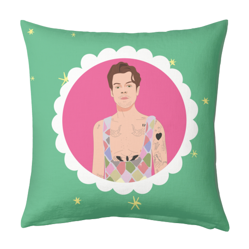 Harry Pretty in Pink And Green - designed cushion by Laura Lonsdale