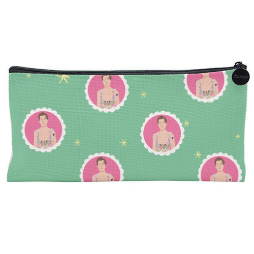 Harry Pretty in Pink And Green - flat pencil case by Laura Lonsdale