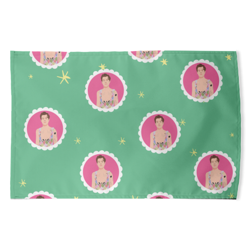 Harry Pretty in Pink And Green - funny tea towel by Laura Lonsdale