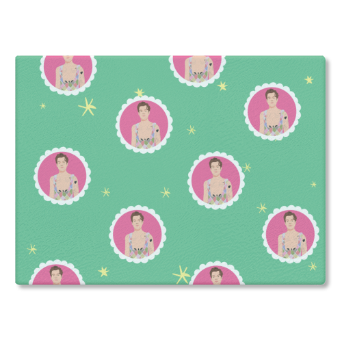 Harry Pretty in Pink And Green - glass chopping board by Laura Lonsdale