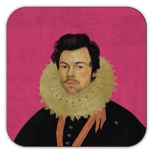 Harry Renaissance Painting Pink - personalised beer coaster by AbiGoLucky