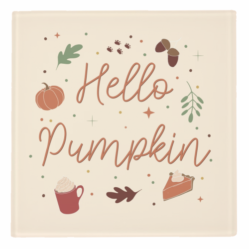 Hello pumpkin fall print - personalised beer coaster by The Girl Next Draw