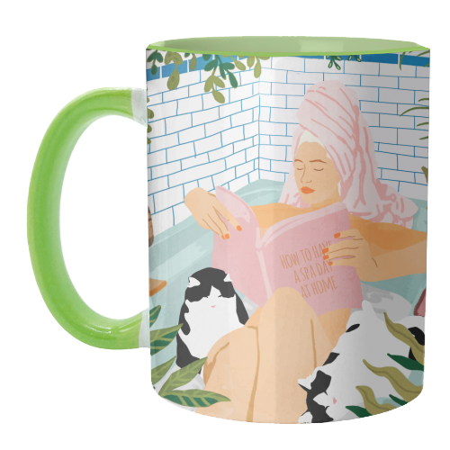 How To Have A Cat Spa Day At Home | Modern Bohemian Home Décor | Pet Bathroom Urban Jungle - unique mug by Uma Prabhakar Gokhale