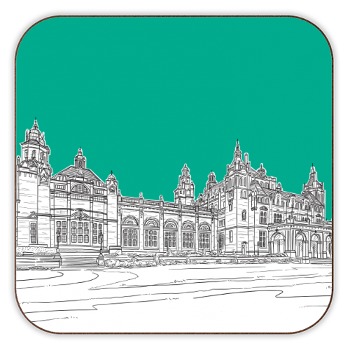 Kelvingrove Art Gallery & Museum, Glasgow (Scotland) - teal version - personalised beer coaster by Adam Regester