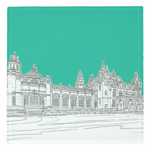 Kelvingrove Art Gallery & Museum, Glasgow (Scotland) - teal version - personalised beer coaster by Adam Regester