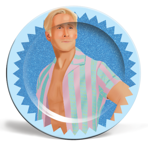 Ken from Barbie Illustrated Blue Design - ceramic dinner plate by AbiGoLucky