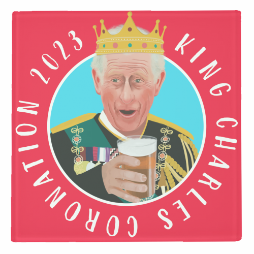 King Charles Coronation Blue and Red - personalised beer coaster by AbiGoLucky