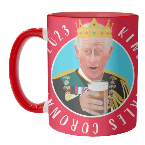 King Charles Coronation Blue and Red - unique mug by AbiGoLucky