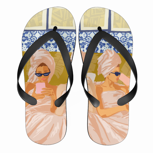 Ladies-Only Club | Girl Talk Slumber Party BFF | Bohemian Feminism Independent Moroccan Women - funny flip flops by Uma Prabhakar Gokhale