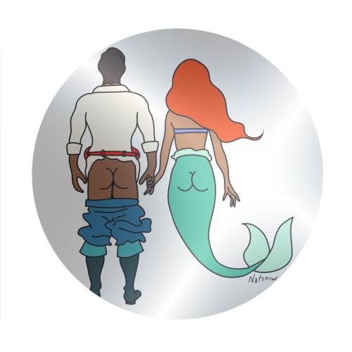 Little Mermaid and Eric Butts - Circle Sticker by Notsniw Art