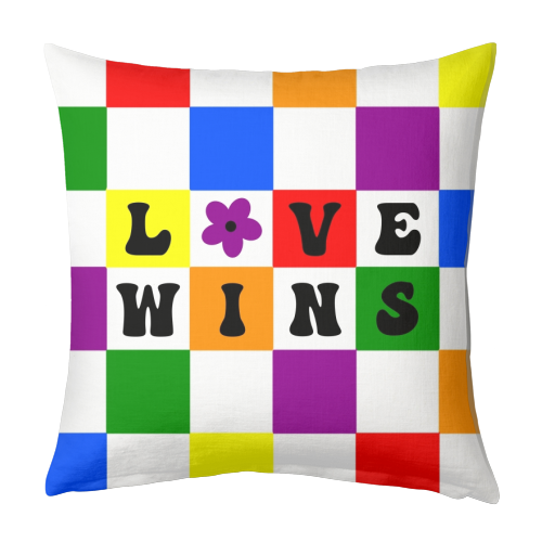 Love wins lgbtq+ checkerboard - designed cushion by The Girl Next Draw