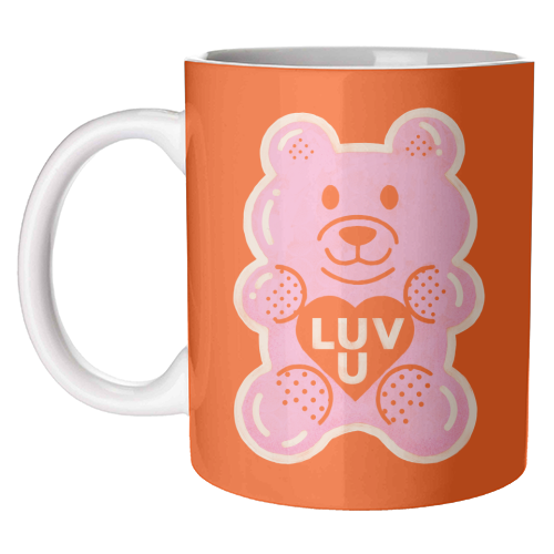 LUV U Pink Bear - unique mug by Ania Wieclaw