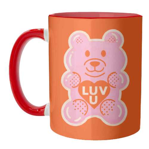 LUV U Pink Bear - unique mug by Ania Wieclaw