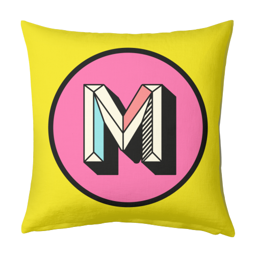 M - Bold Colourful Personalised Block Alphabet Letter Initial - designed cushion by AbiGoLucky