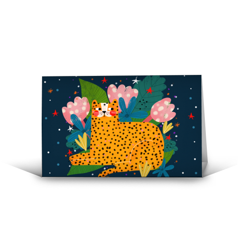 MIDNIGHT CHEETAH - funny greeting card by Nichola Cowdery