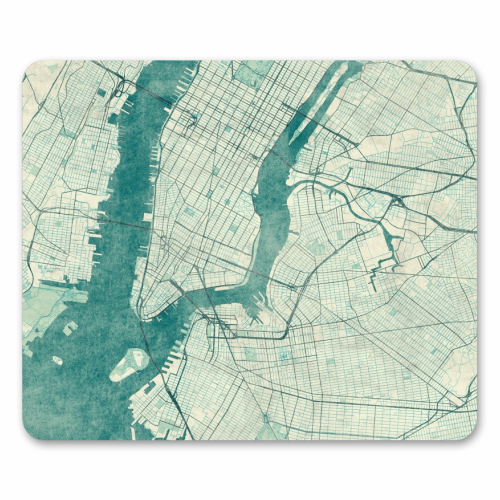 New York Map Blue Vintage - mouse mat by City Art Posters