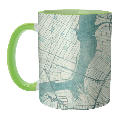 New York Map Blue Vintage - unique mug by City Art Posters