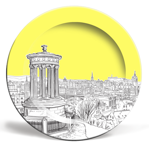 Overlooking Edinburgh (Illuminating Yellow Version) - ceramic dinner plate by Adam Regester