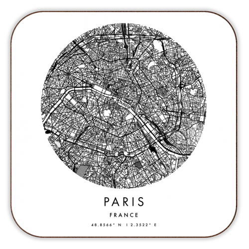 Paris France Minimal Modern Circle Street Map - personalised beer coaster by Toni Scott